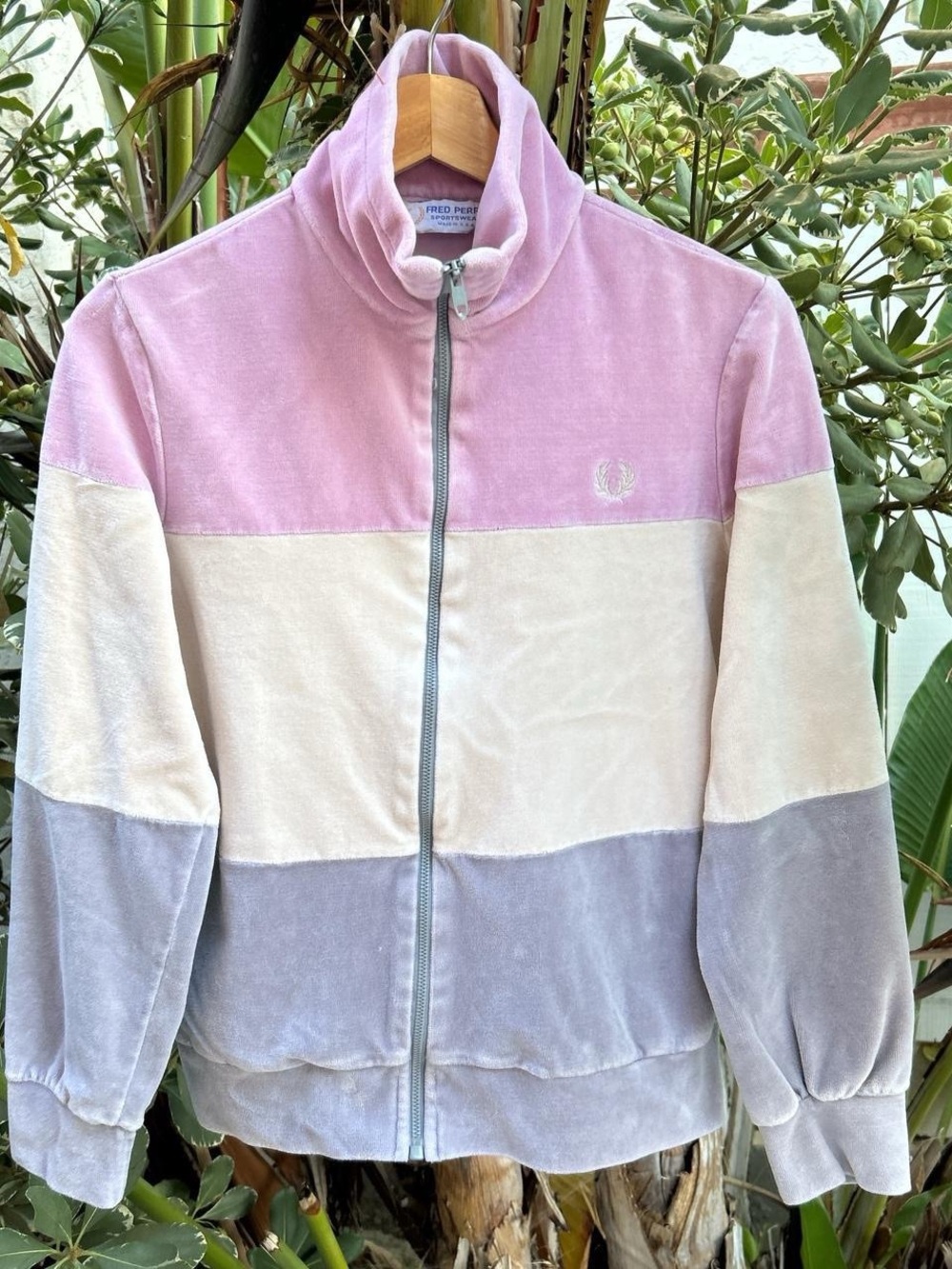 Vintage 80s Fred Perry Velour Track Jacket USA Made Talon Zip Pink S